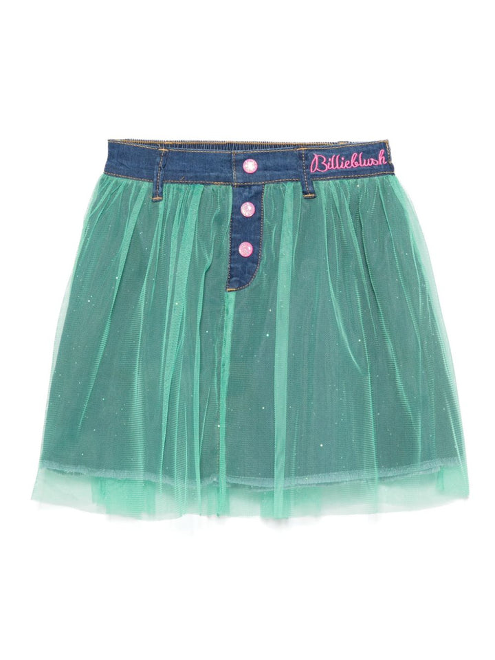 Billieblush Falda Vaquera con Capa de Tul Verde